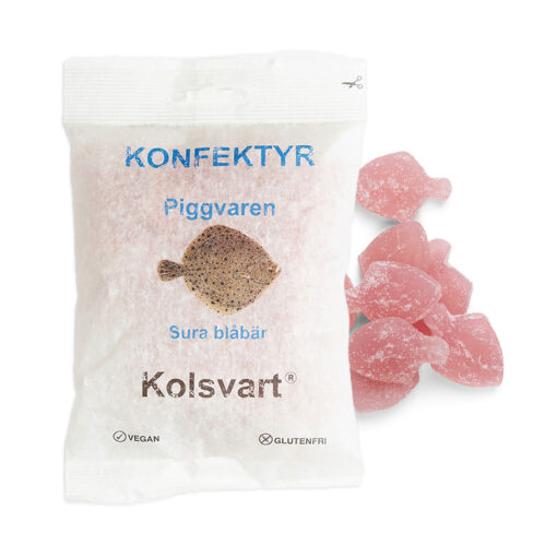 Kolsvart - Pighvar sur blåbær vingummifisk