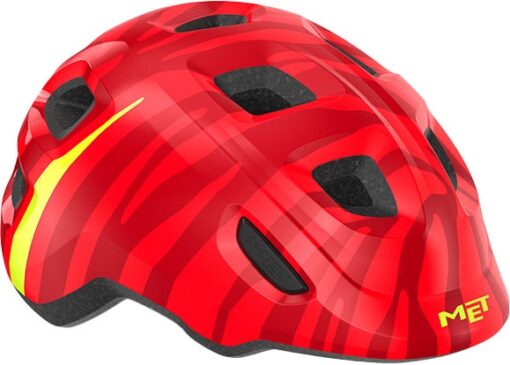 MET Helmet Hooray m. LED lys MIPS "Green Buckle" - Red Zebra/Glossy