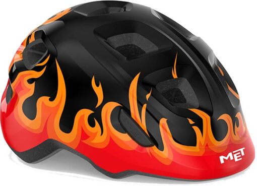 MET Helmet Hooray m. LED lys "Green Buckle" - Black Flames